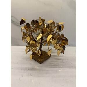 Vintage MCM 70s Dream Tree Gold Leaf Twisted Wire Sculpture